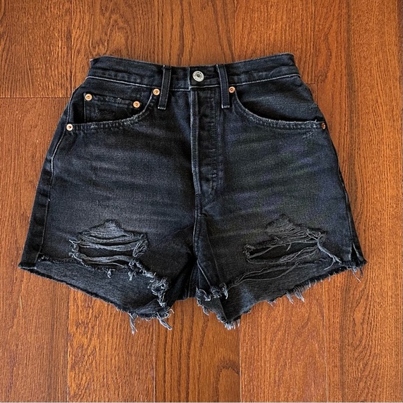 RE/DONE 50s Cut Off Shorts w25 Destroyed Shadow Black - Picture 4 of 10